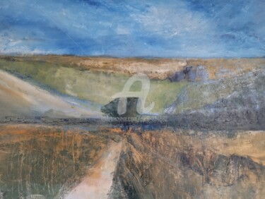 Painting titled "PAYSAGE BLEU OCRE" by Pjc, Original Artwork, Oil