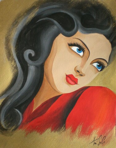 Peinture intitulée "îcone à la robe rou…" par Ann'Soco, Œuvre d'art originale, Acrylique