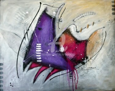 Malerei mit dem Titel "Lila Schuh Acryl/LW…" von Cäcilia Schlapper, Original-Kunstwerk, Acryl Auf Keilrahmen aus Holz montie…