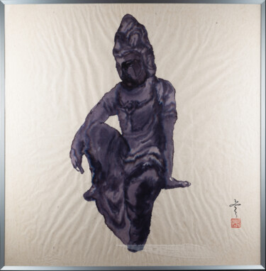 Schilderij getiteld "Bodhisattva-3" door Rui Wang, Origineel Kunstwerk, Aquarel Gemonteerd op Aluminium