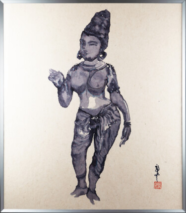 Schilderij getiteld "Bodhisattva-5" door Rui Wang, Origineel Kunstwerk, Aquarel Gemonteerd op Aluminium