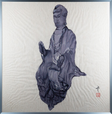 Schilderij getiteld "Bodhisattva-7" door Rui Wang, Origineel Kunstwerk, Aquarel Gemonteerd op Aluminium