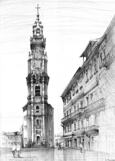 图画 标题为“Torre dos Clérigos” 由Bartłomiej Piszczek, 原创艺术品, 铅笔