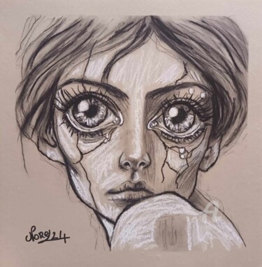 「La pitié」というタイトルの描画 Norelによって, オリジナルのアートワーク, 木炭