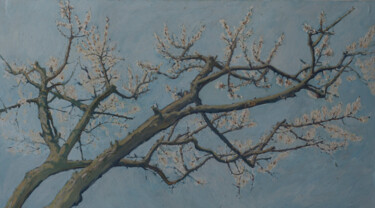 Apricot tree in bloom Painting titled "Apricot tree in blo…" by Hennadii Volokitin, Original Artwork, Oil