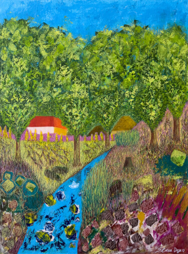 RIVER BED IN BAD OEYNHAUSEN Painting titled "RIVER BED IN BAD OE…" by Slava Dego, Original Artwork, Acrylic Mounted on Wood Stretcher frame