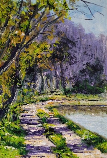 Painting titled "Canal du Berry" by Erik Rabot, Original Artwork, Oil