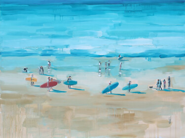 Painting titled "Dimanche à l'océan" by Virginie Schroeder, Original Artwork, Oil