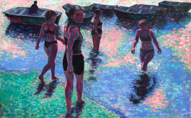 绘画 标题为“The Girls Go Swimmi…” 由Mary Black, 原创艺术品, 油