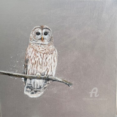 Tawny Owl ~ on silver Schilderij getiteld "Tawny Owl ~ on silv…" door Laure Bury, Origineel Kunstwerk, Olie Gemonteerd op Frame voor houten branca…