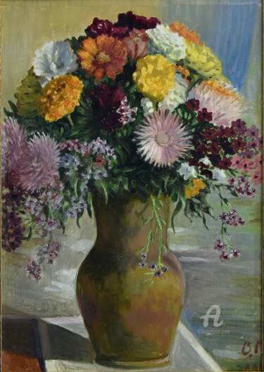 Painting titled "Stil life flovers a…" by Govoroff Vladimir, Original Artwork, Oil