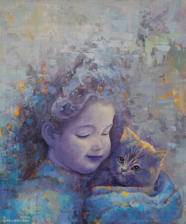 绘画 标题为“child with cat” 由Nikola Golubovski, 原创艺术品, 丙烯