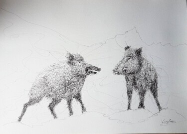 图画 标题为“boars” 由Krystian, 原创艺术品, 墨