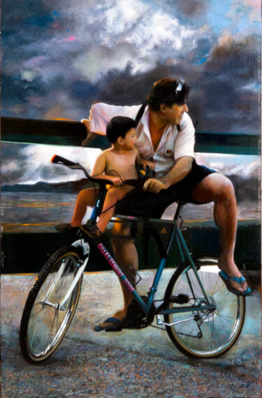 Peinture intitulée "L'attente" par Gilles Paul Esnault, Œuvre d'art originale, Huile Monté sur Autre panneau rigide