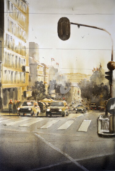 Sunset at Kneza Milosa Beograd 35x54cm 2024 绘画 标题为“Sunset at Kneza Mil…” 由Nenad Kojić, 原创艺术品, 水彩