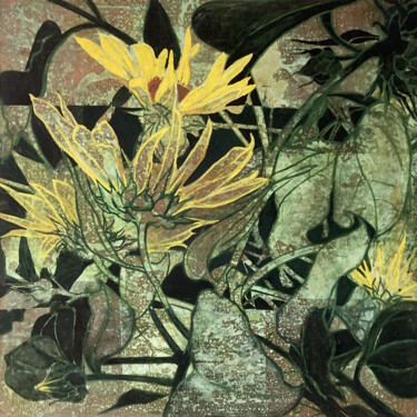 「Sunflower」というタイトルの絵画 Eva Buchmullerによって, オリジナルのアートワーク, アクリル 段ボールにマウント