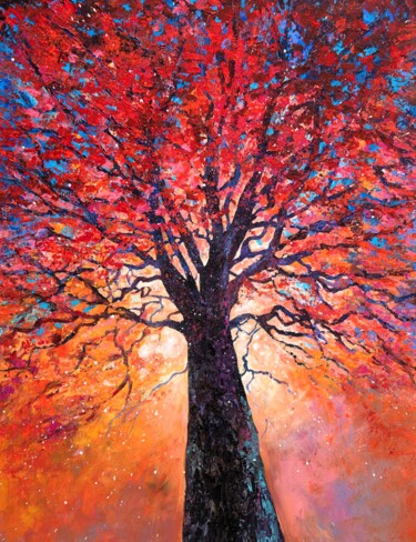 Painting titled "Le flamboyant" by Joss Blanchard, Original Artwork, Acrylic Mounted on Wood Stretcher frame