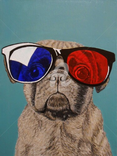 Peinture intitulée ""3D StereoDog"" par Arthuris, Œuvre d'art originale, Huile
