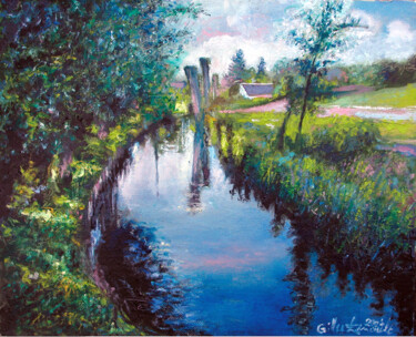 Peinture intitulée "EPTE à BRAY ET LU" par Gilles Paul Esnault, Œuvre d'art originale, Huile Monté sur Autre panneau rigide