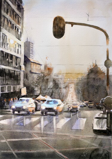 绘画 标题为“Sunset at Kneza Mil…” 由Nenad Kojić, 原创艺术品, 水彩