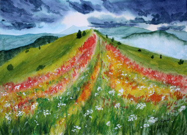 "After rain" Painting titled ""After rain"" by Tetiana Teresh, Original Artwork, Watercolor