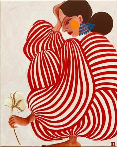 Painting titled "Lost Flower" by Hiranya R, Original Artwork, Acrylic Mounted on Wood Stretcher frame