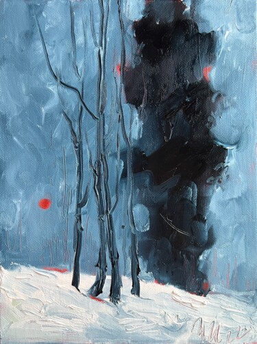Pittura intitolato "Red Moon" da Isolde Pavlovskaya, Opera d'arte originale, Olio Montato su Cartone