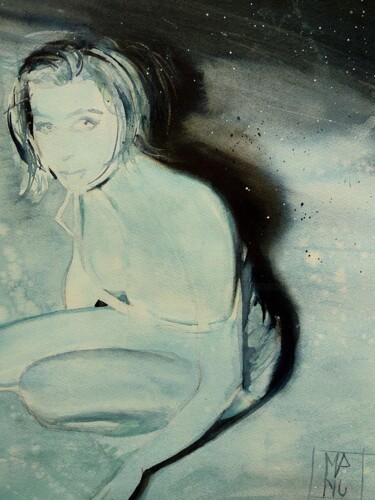 Pittura intitolato "Blue" da Manu Toxxic, Opera d'arte originale, Acquarello