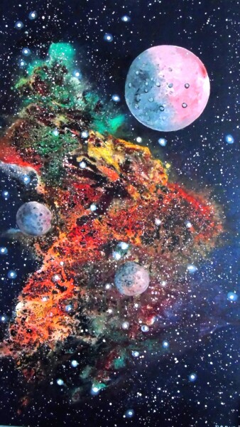 绘画 标题为“Cosmos 36” 由Robert Daout, 原创艺术品, 丙烯 安装在木质担架架上