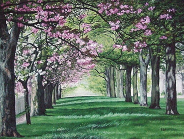 Cherry Blossom in Victoria Park, Edinburgh, Scotland. Ζωγραφική με τίτλο "Cherry Blossom in V…" από Pola.B.Alex, Αυθεντικά έργα τέχνης, Λάδι