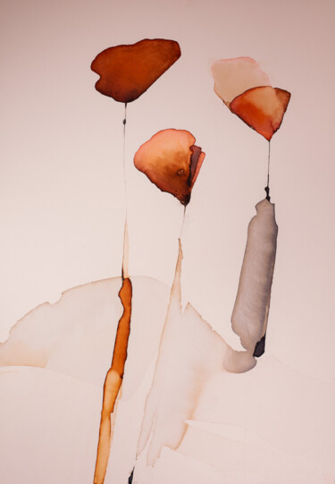 3 Fleurs Peinture intitulée "3 Fleurs" par Noémie Pons, Œuvre d'art originale, Encre Monté sur Châssis en bois