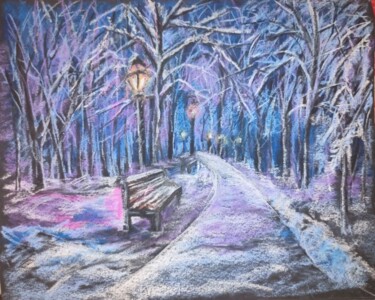 「Самотня лавка」というタイトルの絵画 Ludmila Toryanikによって, オリジナルのアートワーク, パステル