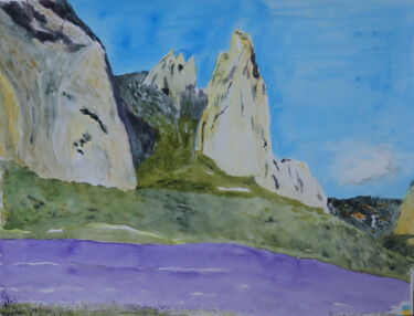 Lavandes de Saoû (Drôme) Peinture intitulée "Lavandes de Saoû (D…" par Bernard Pothier, Œuvre d'art originale, Aquarelle