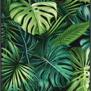 数字艺术 标题为“Green Bold Leaves” 由Bilge Paksoylu, 原创艺术品, AI生成的图像