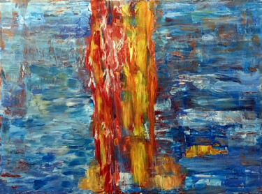 Peinture intitulée "Moon in Fire" par Patrick Joosten, Œuvre d'art originale, Acrylique