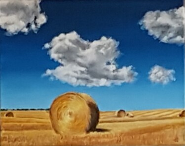 Painting titled "Campi arati con bal…" by Mario Caporale, Original Artwork, Acrylic