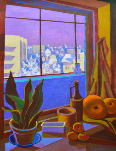 Winter morning behind the window Peinture intitulée "Winter morning behi…" par Mykola Kozlovskyi, Œuvre d'art originale, Acrylique