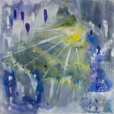 「Follow the sun」というタイトルの絵画 Manuel Backerによって, オリジナルのアートワーク, アクリル ウッドストレッチャーフレームにマウント
