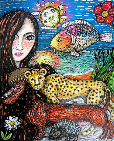 Dessin intitulée "Le Rêve de Tara" par Karine Garelli (Reds Robin), Œuvre d'art originale, Marqueur