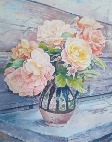 Peinture intitulée "bodegón de flores" par Djamel Baouali, Œuvre d'art originale, Huile