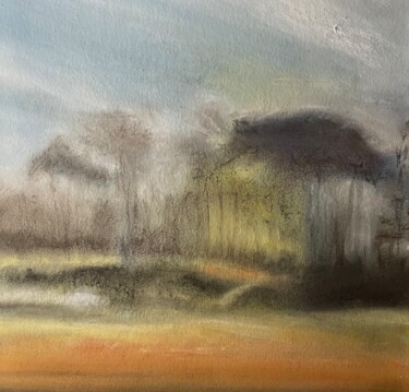 Dessin intitulée "Forêt au loin" par Agnès M, Œuvre d'art originale, Pastel Monté sur Châssis en bois