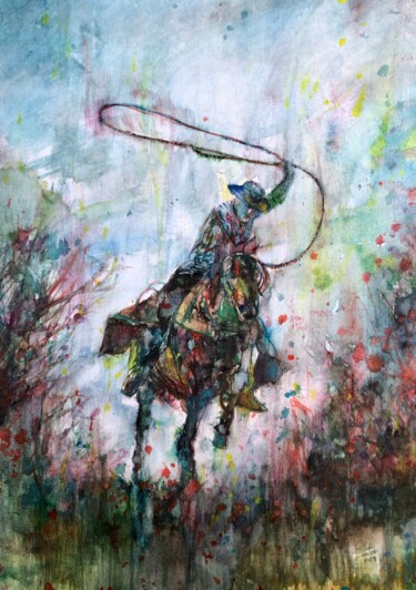 COWBOY 1 .2023 Pittura intitolato "COWBOY 1 .2023" da Lautir, Opera d'arte originale, Acquarello
