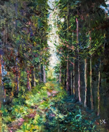Schilderij getiteld "Waldblicke" door Diana Knepper, Origineel Kunstwerk, Olie Gemonteerd op Frame voor houten brancard