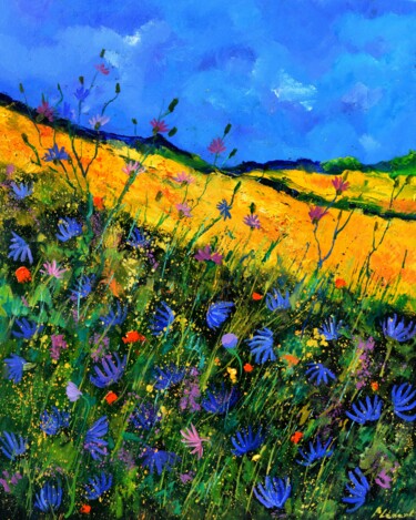 绘画 标题为“Wild cornflowers -…” 由Pol Ledent, 原创艺术品, 油 安装在木质担架架上