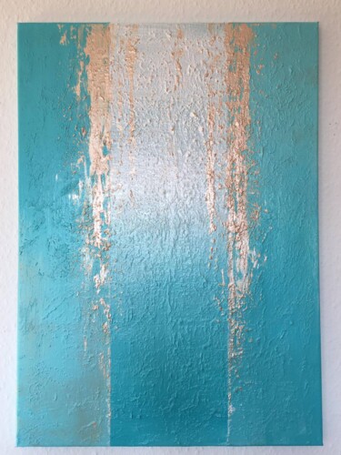 Schilderij getiteld "Gold-turquoise" door Andrea Schwarz, Origineel Kunstwerk, Acryl