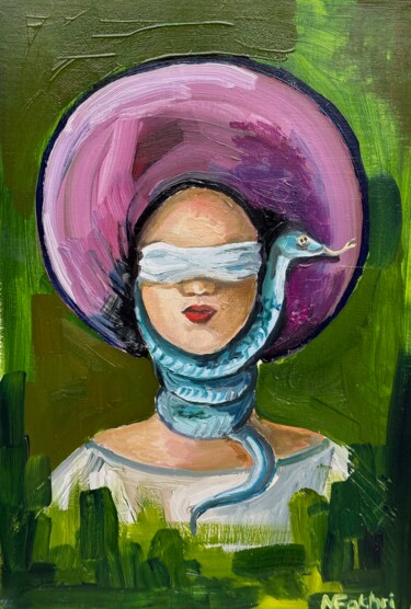 Woman with snake 绘画 标题为“Woman with snake” 由Mokhinur Fakhri, 原创艺术品, 油