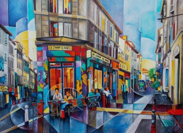 Peinture intitulée ""Le champ de Mars à…" par Martine Woellet, Œuvre d'art originale, Huile Monté sur Châssis en bois