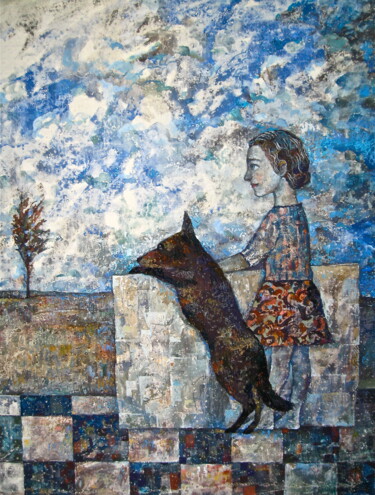 绘画 标题为“Girl and Dog” 由Sergey Kostin, 原创艺术品, 丙烯