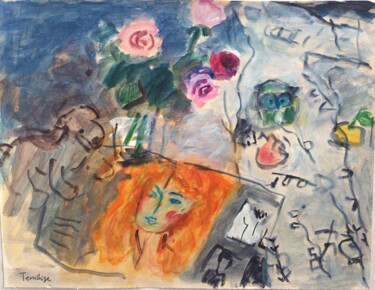 Peinture intitulée "Still life with a p…" par Terushige Matsumoto, Œuvre d'art originale, Acrylique