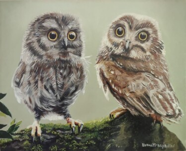 Pintura intitulada "As Corujas" por Breno Chieppe Traspadini, Obras de arte originais, Óleo Montado em Painel de madeira
